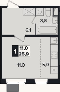 Планировка: Студия, 25,9 м²