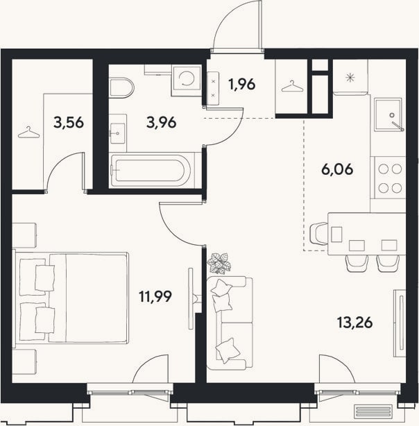 Планировка: 2-к, 40,8 м²