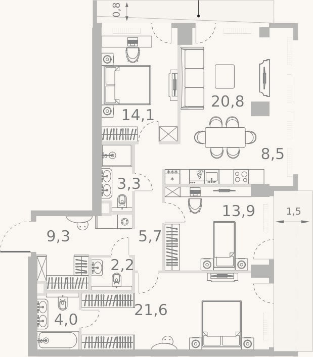 Планировка: 4+ к, 103,4 м²