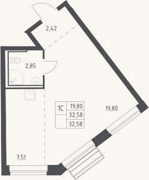 Планировка: Студия, 32,6 м²