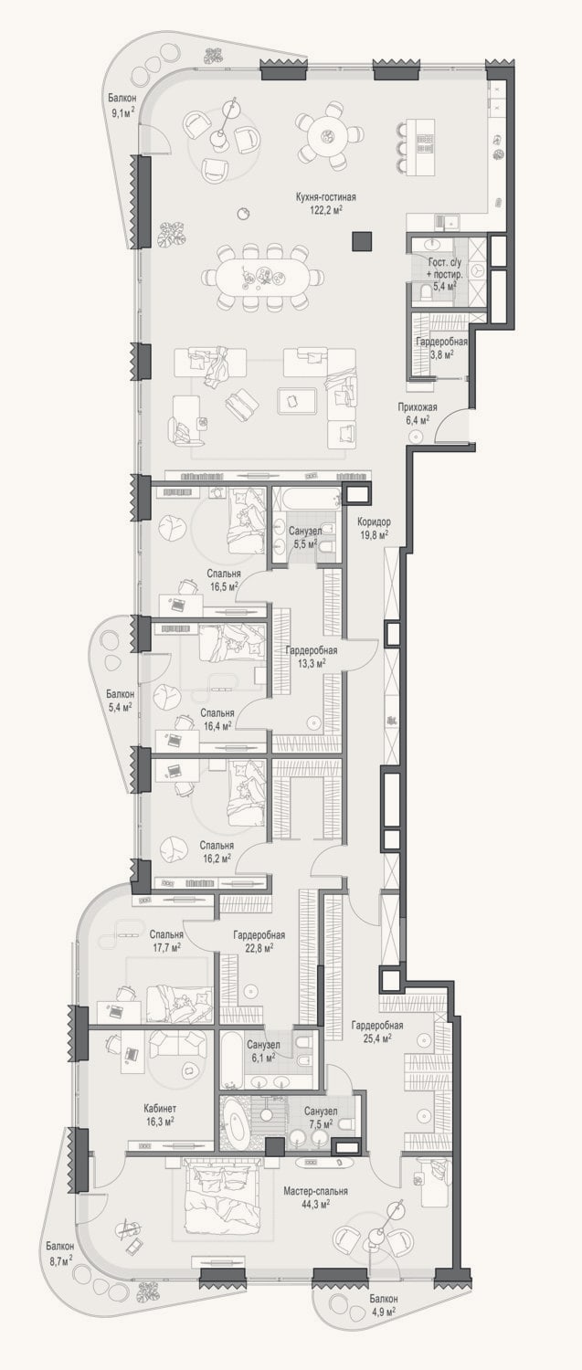 Планировка: 4+ к, 359,6 м²