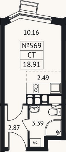 Планировка: Студия, 18,9 м²