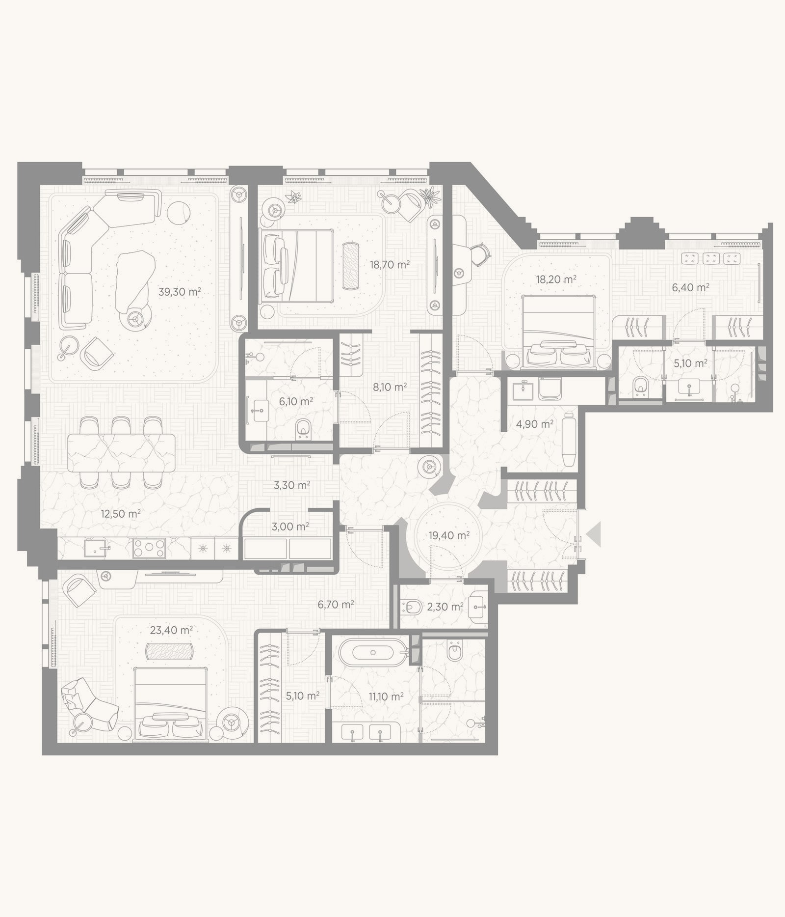 Планировка: 3-к, 193,6 м²