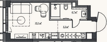 Планировка: Студия, 25 м²