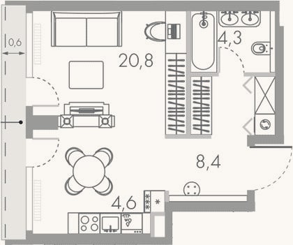 Планировка: Студия, 39,7 м²
