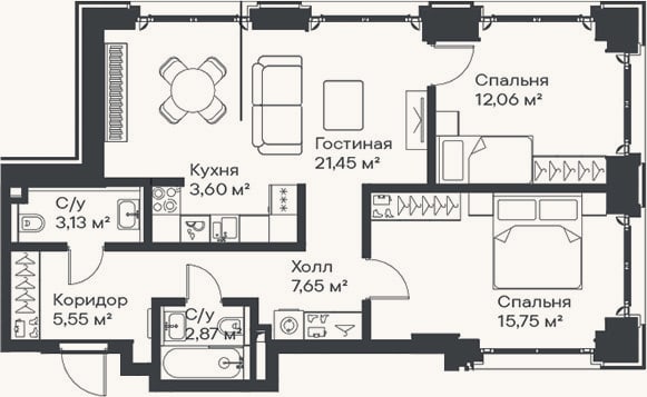 Планировка: 3-к, 72,1 м²