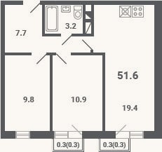 Планировка: 3-к, 51 м²