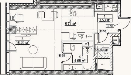 Планировка: Студия, 34,1 м²