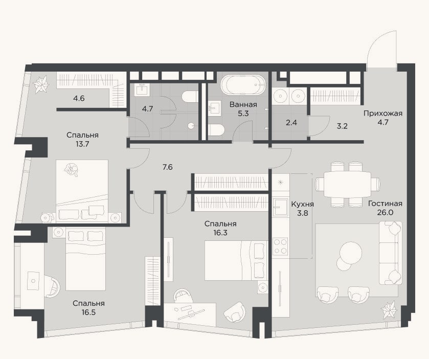 Планировка: 4+ к, 108,2 м²