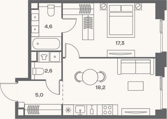 Планировка: 2-к, 47,7 м²