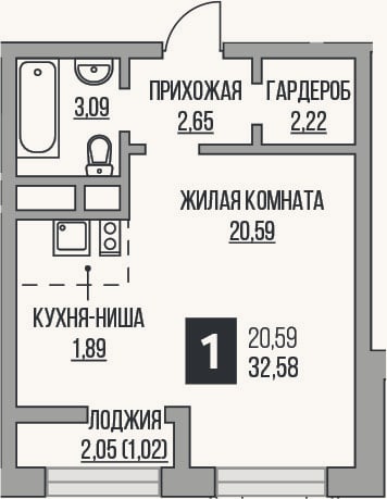Планировка: Студия, 30,5 м²