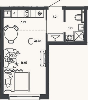 Планировка: Студия, 28,2 м²