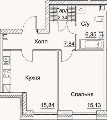 Планировка: 2-к, 47,5 м²