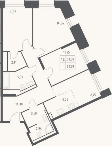 Планировка: 4+ к, 80,6 м²