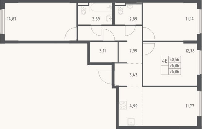 Планировка: 4+ к, 76,9 м²