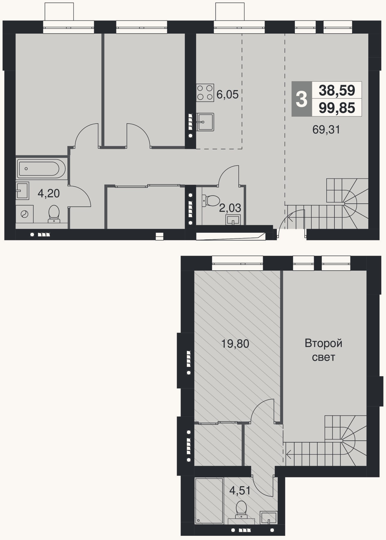 Планировка: 4+ к, 99,9 м²
