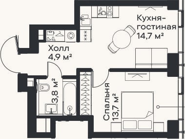 Планировка: 2-к, 37,1 м²