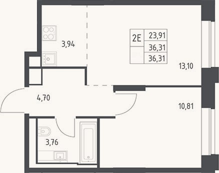 Планировка: 2-к, 36,3 м²