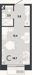 Планировка: Студия, 18,7 м²