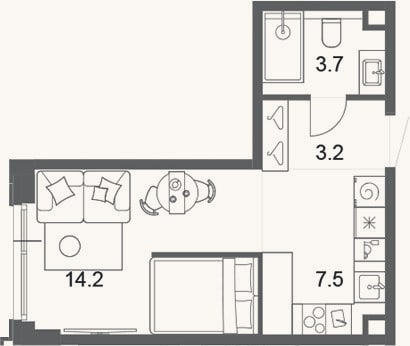 Планировка: Студия, 28,8 м²