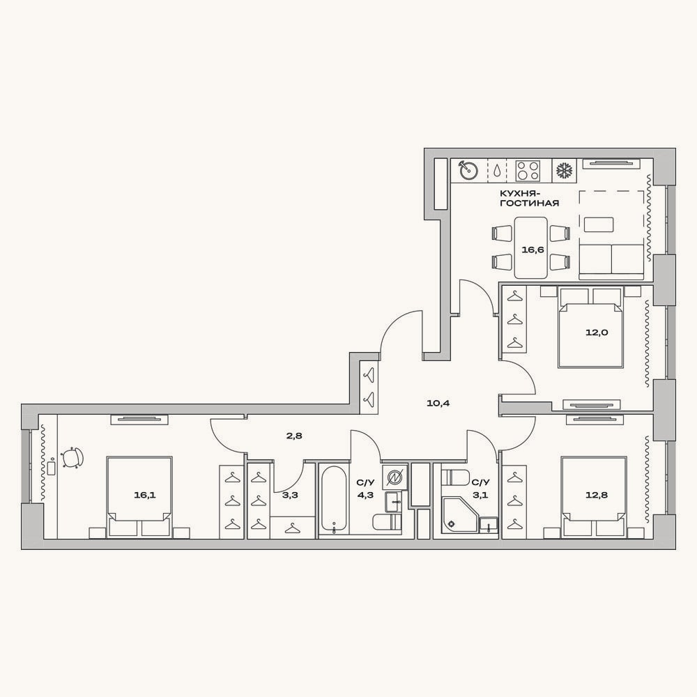 Планировка: 4+ к, 81,4 м²