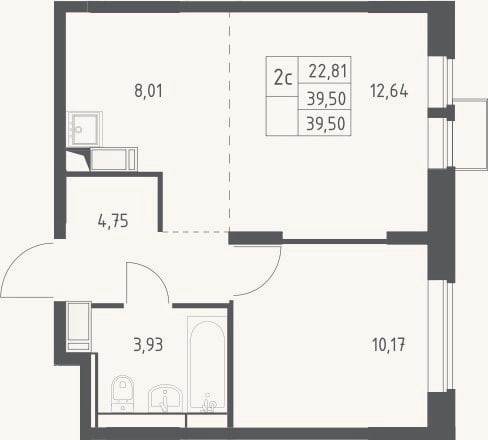 Планировка: 2-к, 39,5 м²