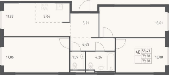 Планировка: 4+ к, 79,3 м²