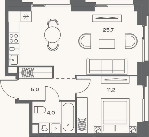 Планировка: 2-к, 45,9 м²