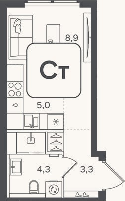 Планировка: Студия, 21,5 м²