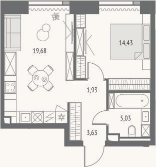 Планировка: 2-к, 44,7 м²