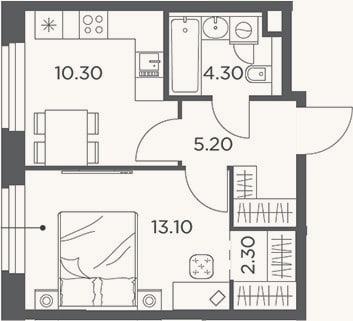 Планировка: 1-к, 35,2 м²