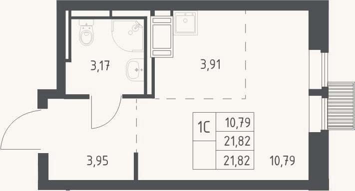 Планировка: Студия, 21,8 м²