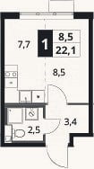 Планировка: Студия, 22,1 м²