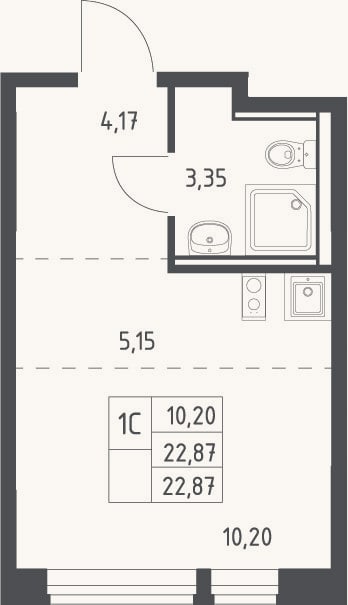 Планировка: Студия, 22,9 м²