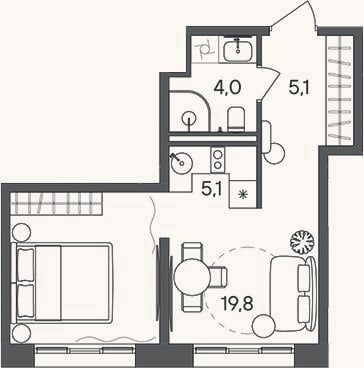 Планировка: Студия, 34 м²