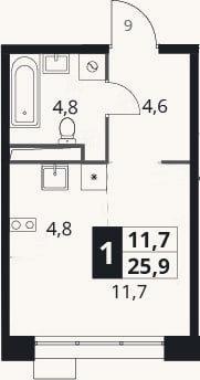 Планировка: Студия, 25,9 м²