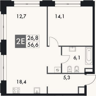 Планировка: 2-к, 58,6 м²