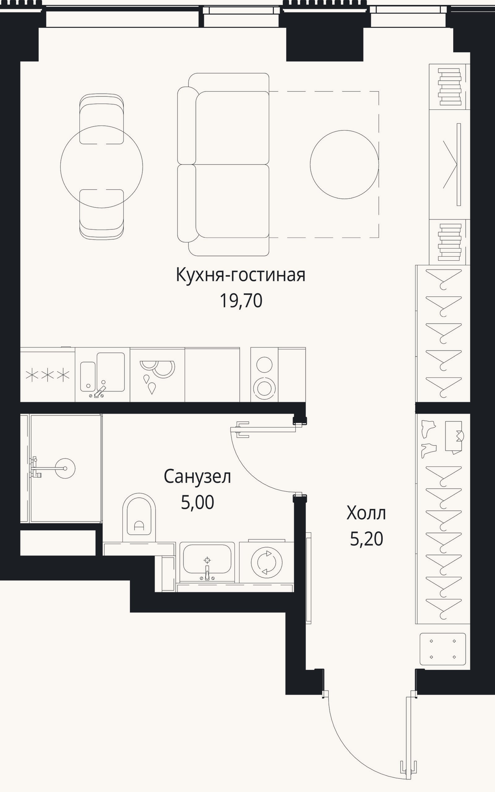 Планировка: Студия, 29,9 м²