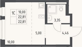 Планировка: Студия, 22,8 м²