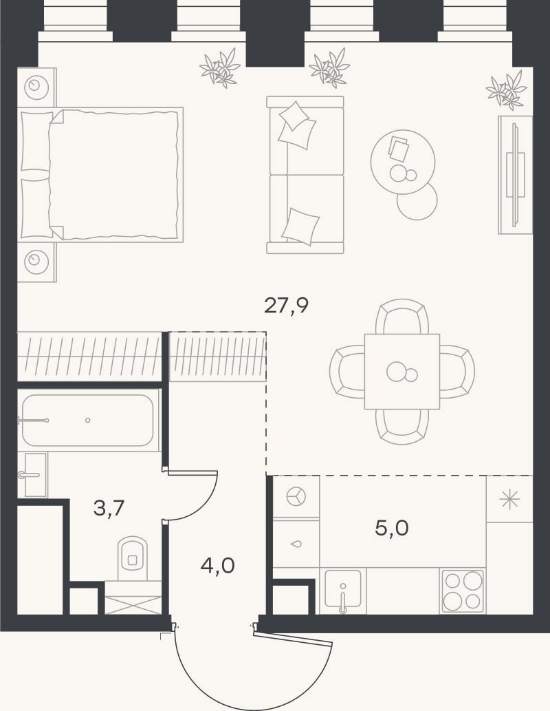 Планировка: 1-к, 40,6 м²