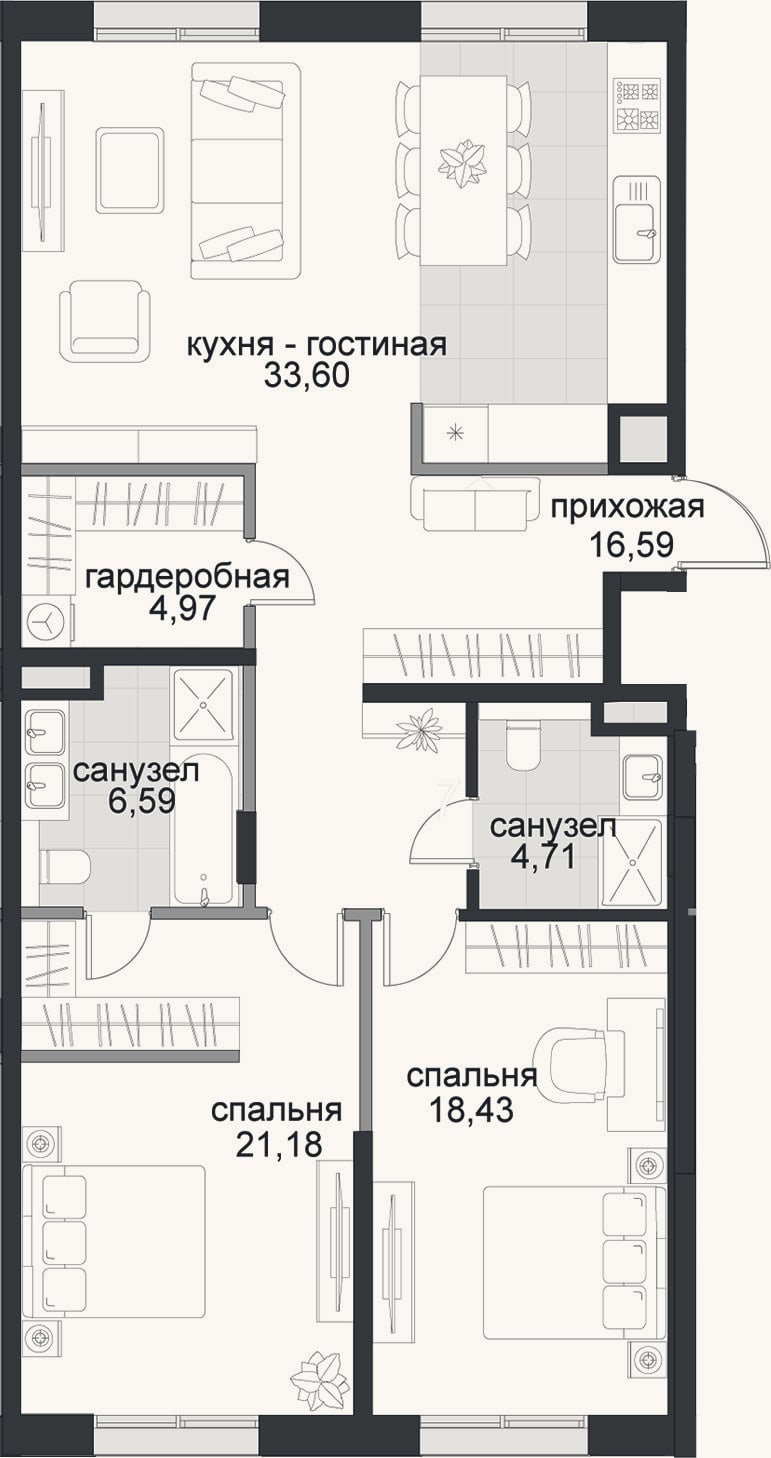 Планировка: 3-к, 106,5 м²