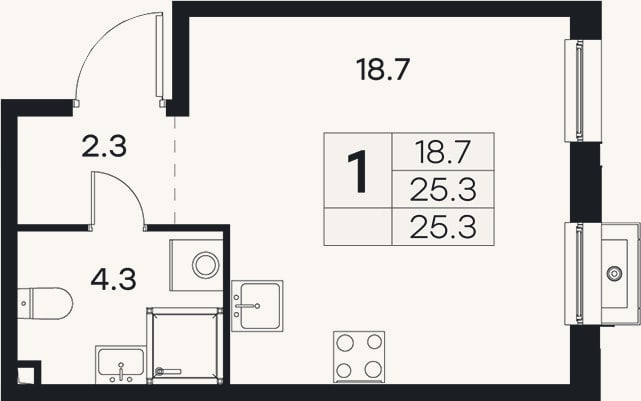 Планировка: Студия, 25,3 м²