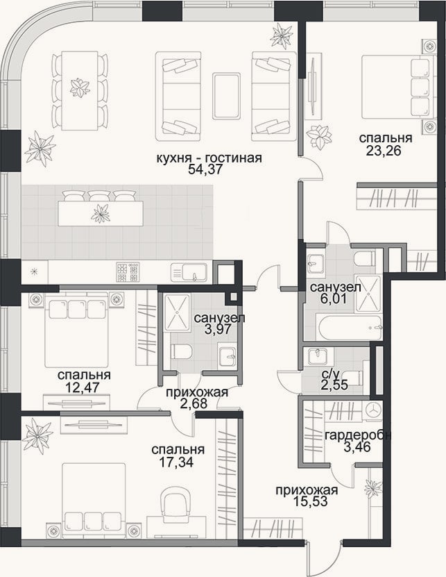 Планировка: 4+ к, 141,6 м²