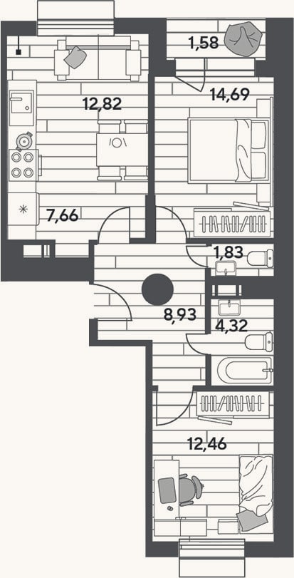 Планировка: 3-к, 62,7 м²