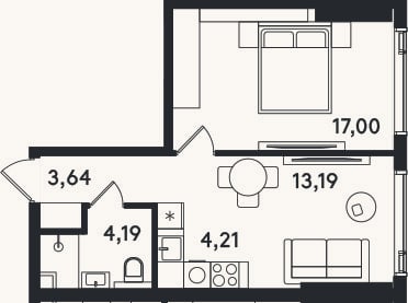 Планировка: 2-к, 42,2 м²