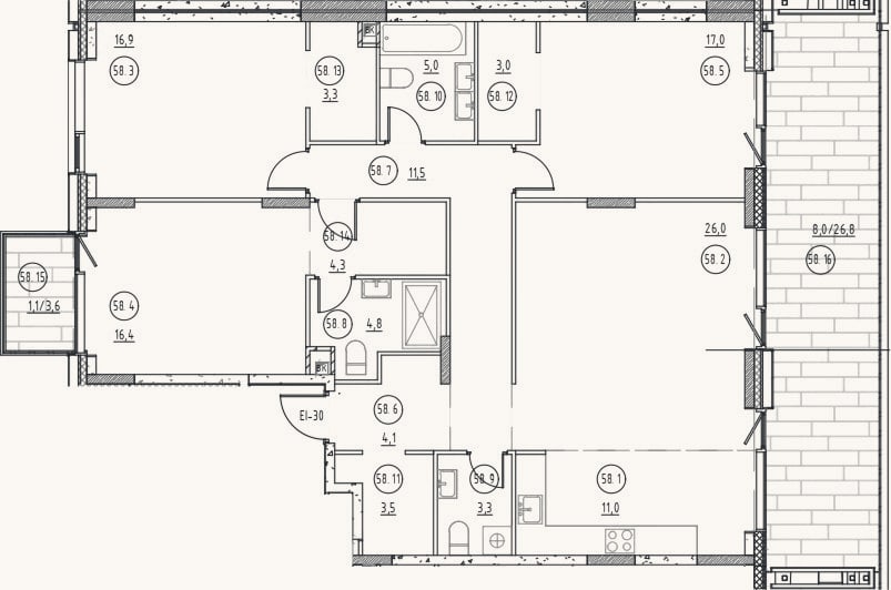 Планировка: 4+ к, 130,1 м²