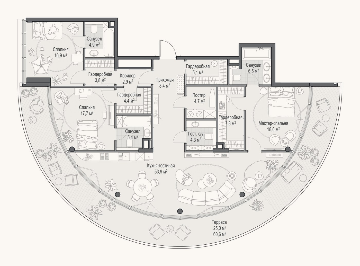 Планировка: 4+ к, 172,7 м²
