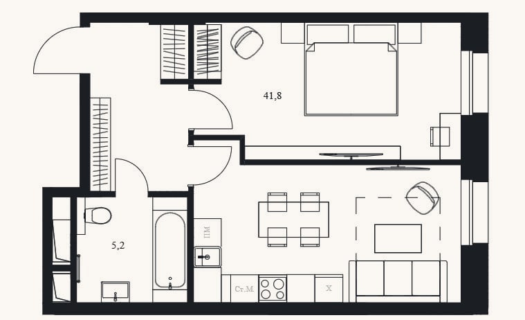 Планировка: Студия, 47 м²