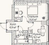 Планировка: 1-к, 32,3 м²