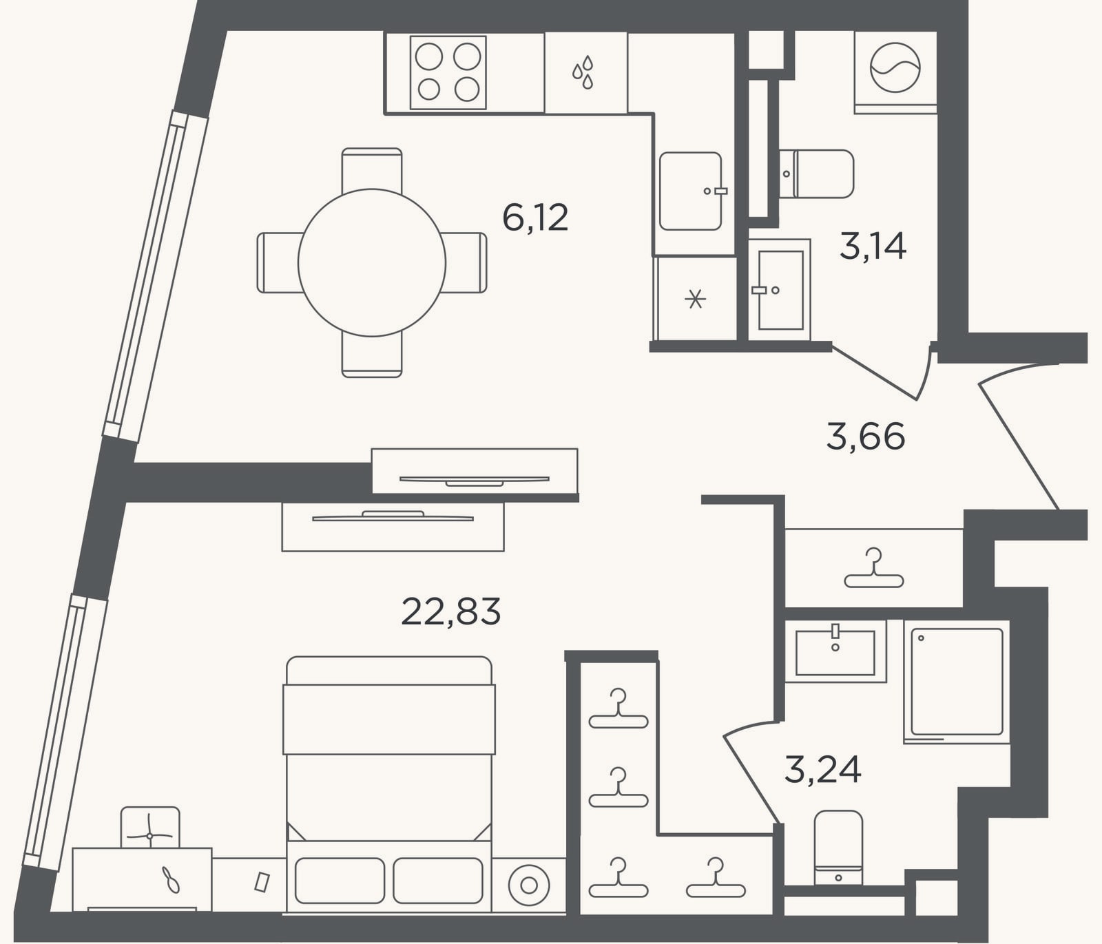 Планировка: Студия, 39 м²